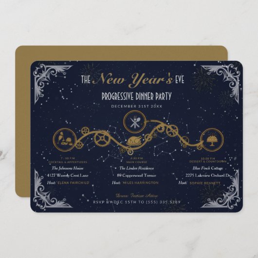 Oud en Nieuw Progressief Dinnerfeest Kaart (Voorkant / Achterkant)