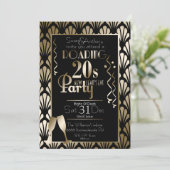 Oud en Nieuw Roaring 20s Art Deco Gold Kaart (Staand voorkant)