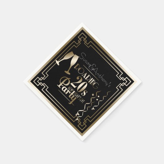 Oud en Nieuw Roaring 20s Art Deco Gold Lijst Servet (Hoek)