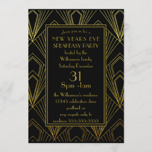 Oud en Nieuw Spreek-easy Feest Black  Gold Art Dec Kaart