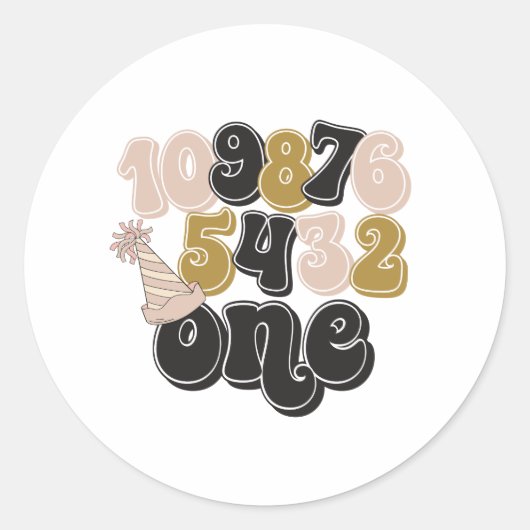Oud en Nieuw Tellen Eerste Verjaardag Ronde Sticker (Voorkant)