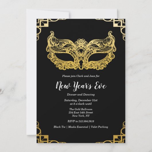 Oud en Nieuw Vakantie Gouden Masker Uitnodiging (Voorkant)