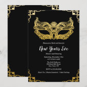 Oud en Nieuw Vakantie Gouden Masker Uitnodiging (Voorkant / Achterkant)