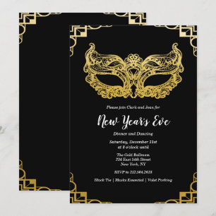 Oud en Nieuw Vakantie Gouden Masker Uitnodiging