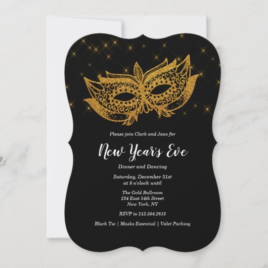 Oud en Nieuw Vakantie Gouden Masker Uitnodiging (Voorkant)