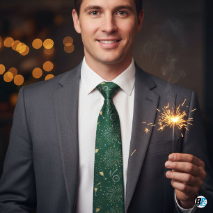 Oud en Nieuw-viering Groen Gouden Vuurwerk Stropdas