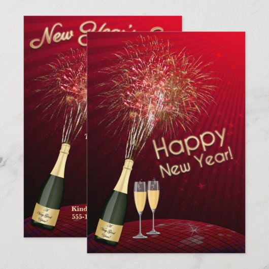 Oud en Nieuw Vuurwerk Let's Party Invitation 3 Kaart (Voorkant / Achterkant)