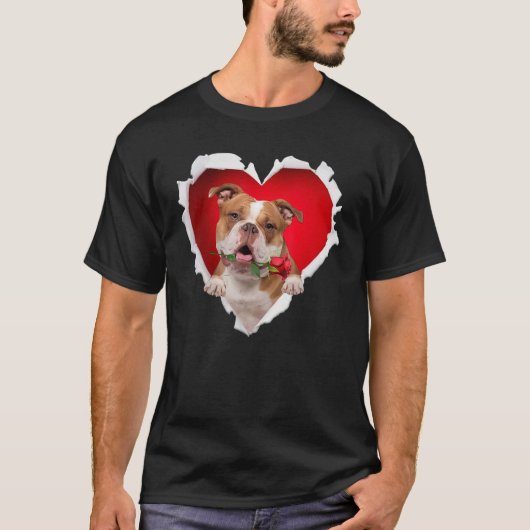 Oud Engels Bulldog Dog Roos Heart Valentijnsdag T-shirt (Voorkant)