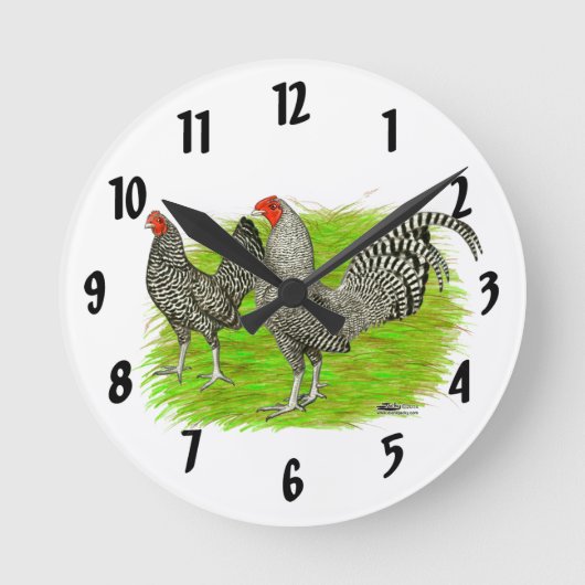 Oud Engels Game Barred Chickens Ronde Klok (Voorkant)