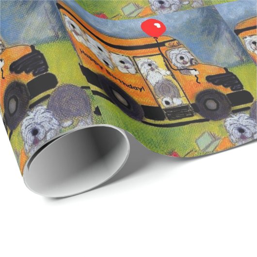 Oud Engels geschenk Sheepdog Birthday Cadeaupapier (Rol Hoek)