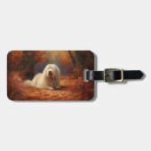 Oud Engels herdershond in herfstbladeren Herfst In Bagagelabel (Voorkant horizontaal)