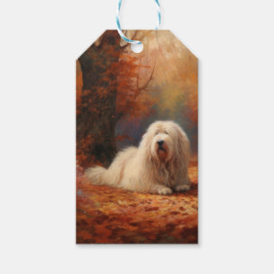 Oud Engels herdershond in herfstbladeren Herfst In Cadeaulabel