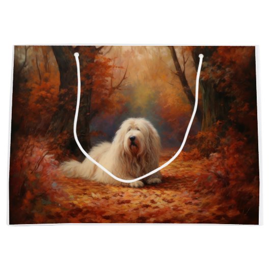 Oud Engels herdershond in herfstbladeren Herfst In Groot Cadeauzakje (Voorkant)