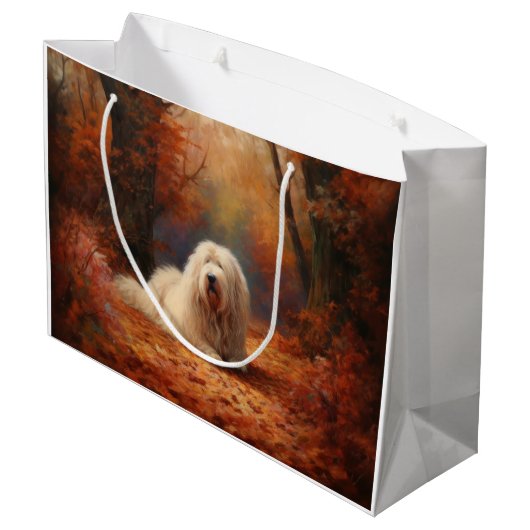 Oud Engels herdershond in herfstbladeren Herfst In Groot Cadeauzakje (Achterkant Gekanteld)