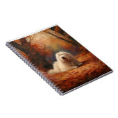 Oud Engels herdershond in herfstbladeren Herfst In Notitieboek (Rechterzijde)