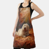 Oud Engels herdershond in herfstbladeren Herfst In Schort (Insitu)