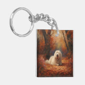 Oud Engels herdershond in herfstbladeren Herfst In Sleutelhanger (Voorkant Links)