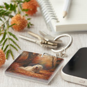 Oud Engels herdershond in herfstbladeren Herfst In Sleutelhanger (Voorkant Rechts)