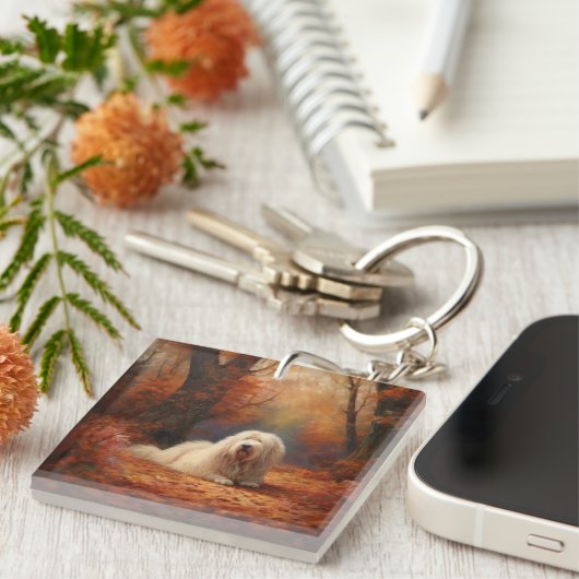 Oud Engels herdershond in herfstbladeren Herfst In Sleutelhanger (Voorkant Rechts)