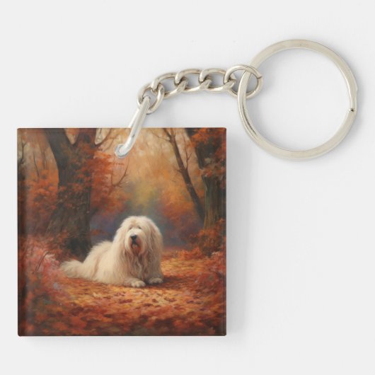 Oud Engels herdershond in herfstbladeren Herfst In Sleutelhanger (Achterkant)