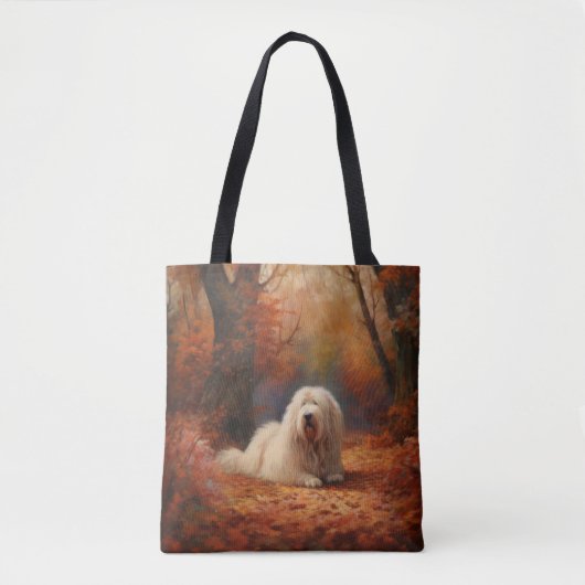 Oud Engels herdershond in herfstbladeren Herfst In Tote Bag (Voorkant)