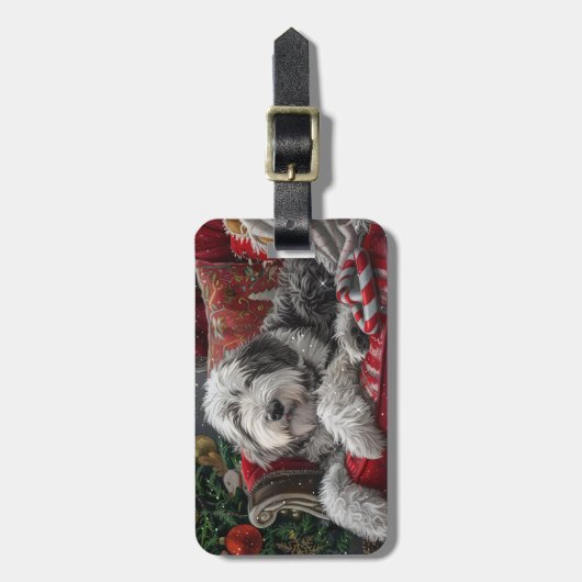Oud Engels herdershond Kerstfeest Bagagelabel (Voorkant verticaal)