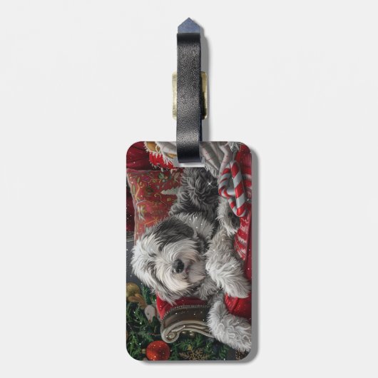 Oud Engels herdershond Kerstfeest Bagagelabel (Achterkant verticaal)