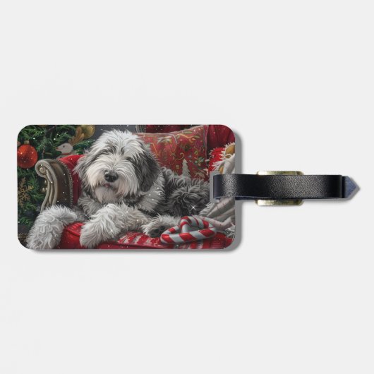 Oud Engels herdershond Kerstfeest Bagagelabel (Achterkant horizontaal)