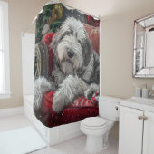 Oud Engels herdershond Kerstfeest Douchegordijn (In situ)