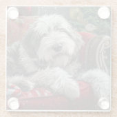 Oud Engels herdershond Kerstfeest Glazen Onderzetter (Achterkant)