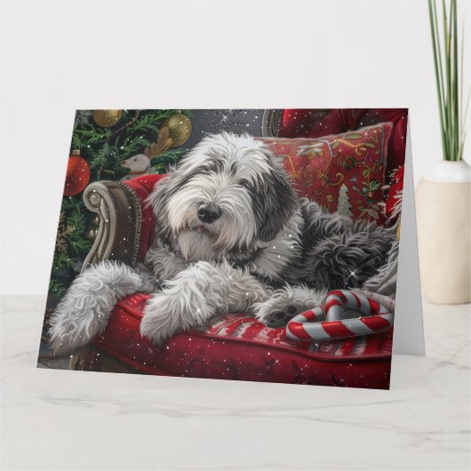 Oud Engels herdershond Kerstfeest Kaart (Voorkant)