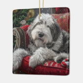 Oud Engels herdershond Kerstfeest Keramisch Ornament (Links)