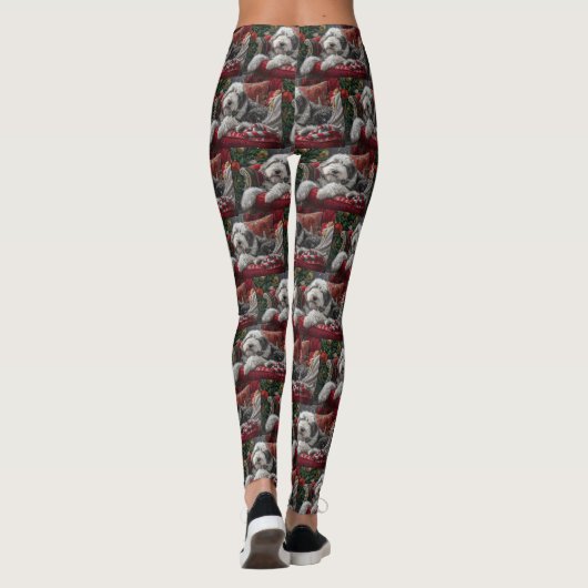 Oud Engels herdershond Kerstfeest Leggings (Achterkant)