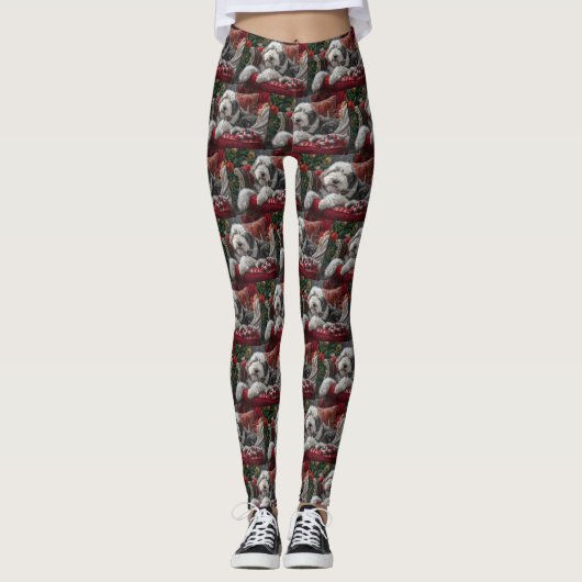 Oud Engels herdershond Kerstfeest Leggings (Voorkant)