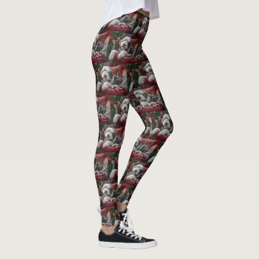 Oud Engels herdershond Kerstfeest Leggings (Rechts)