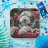 Oud Engels herdershond Kerstfeest Papieren Bordje (Feest)