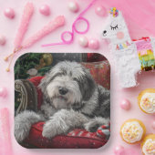 Oud Engels herdershond Kerstfeest Papieren Bordje (Feest)