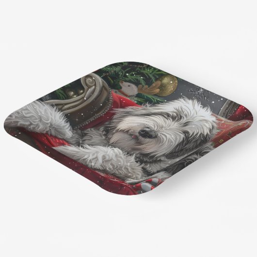 Oud Engels herdershond Kerstfeest Papieren Bordje (Gebogen)