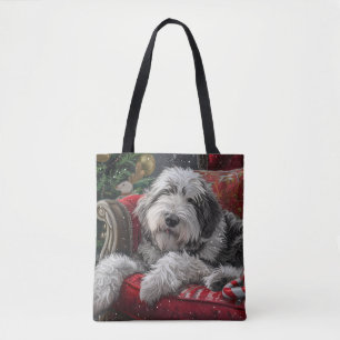 Oud Engels herdershond Kerstfeest Tote Bag