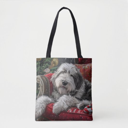 Oud Engels herdershond Kerstfeest Tote Bag (Voorkant)