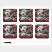 Oud Engels herdershond Kerstfeest Vierkante Sticker (Vel)