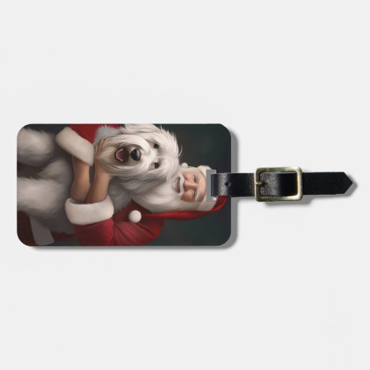 Oud Engels herdershond met sinterklaas feestelijk Bagagelabel (Voorkant horizontaal)