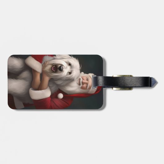 Oud Engels herdershond met sinterklaas feestelijk Bagagelabel (Achterkant horizontaal)