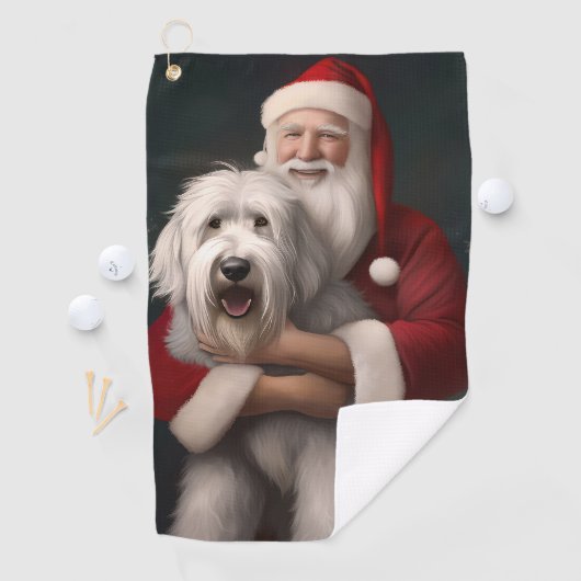 Oud Engels herdershond met sinterklaas feestelijk Golfhanddoek (Insitu)