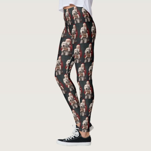 Oud Engels herdershond met sinterklaas feestelijk Leggings (Links)