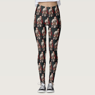 Oud Engels herdershond met sinterklaas feestelijk Leggings