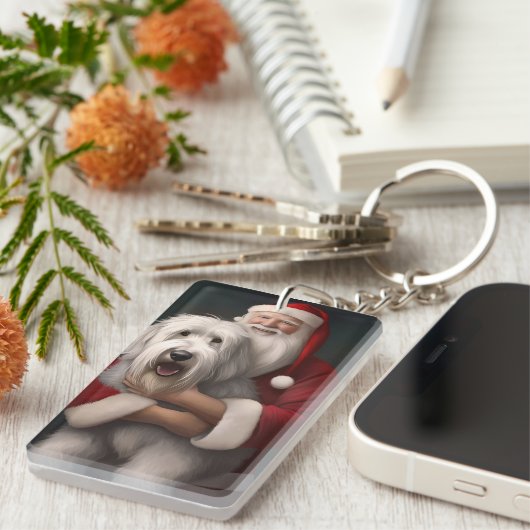 Oud Engels herdershond met sinterklaas feestelijk Sleutelhanger (Voorkant Rechts)