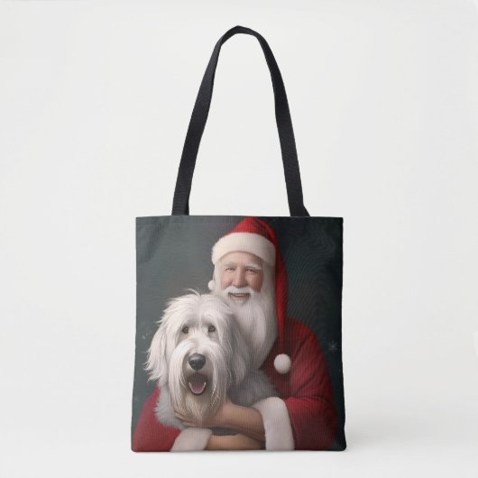 Oud Engels herdershond met sinterklaas feestelijk Tote Bag (Voorkant)