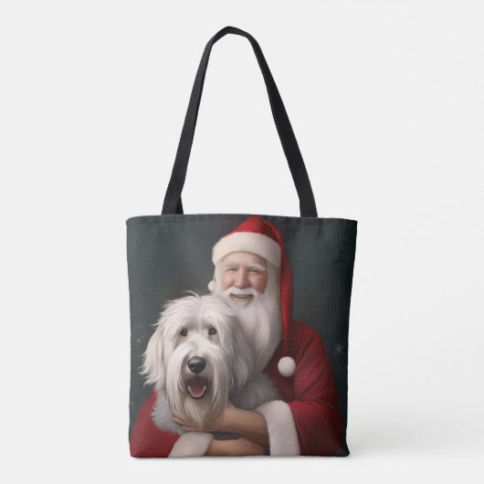 Oud Engels herdershond met sinterklaas feestelijk Tote Bag (Achterkant)