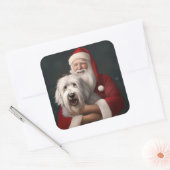 Oud Engels herdershond met sinterklaas feestelijk Vierkante Sticker (Envelop)